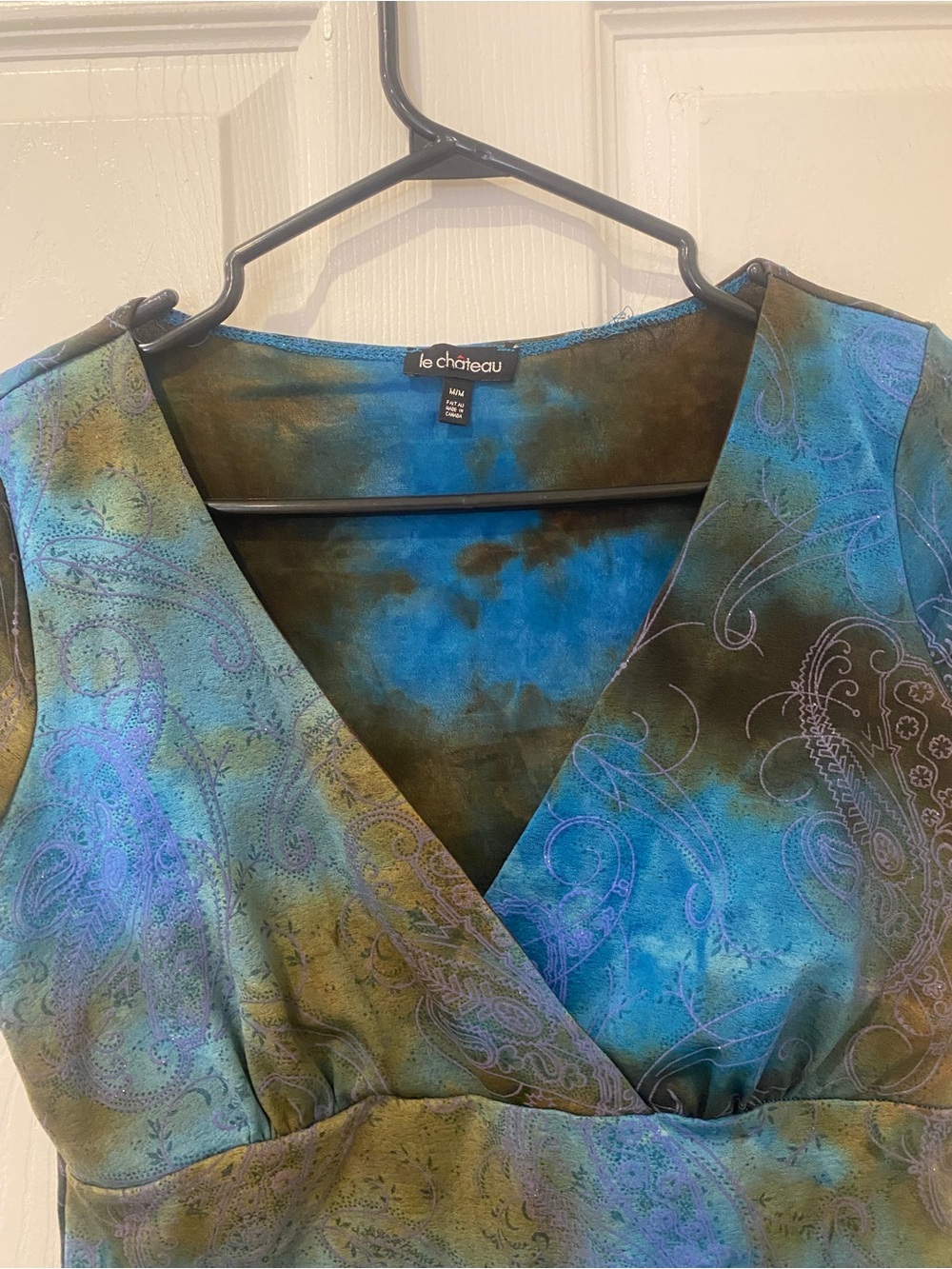 le chateau Teal-Blue Wrap-Front Paisley Women's Blouse - Picture 2 of 3